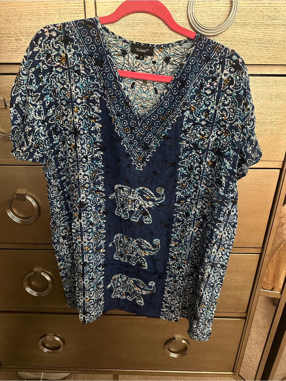 Tolani Navy and Cream V-Neck Elephant Print Tunic - Picture 2 of 5